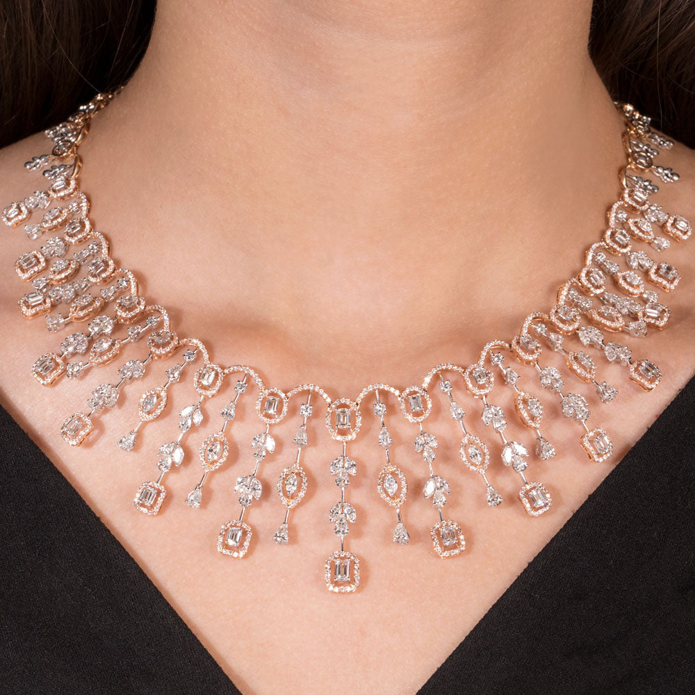 18K Two Tone Gold Diamond Necklace - 19.679ct VVS-VS-GH