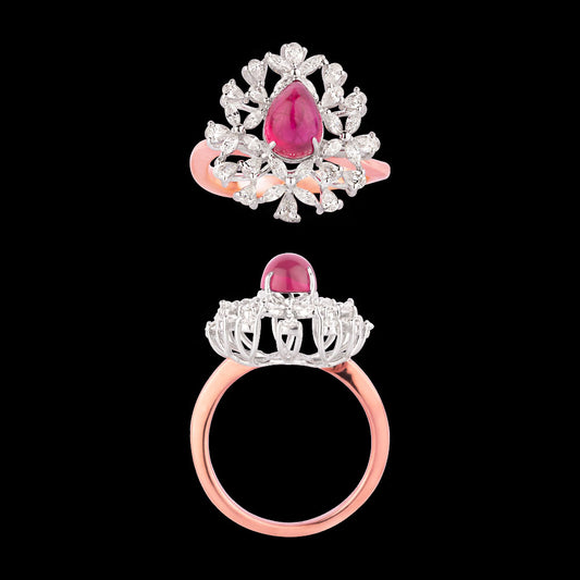 18K Two Tone Gold Diamond Ring - 0.74ct VVS-FG with Colour Stones