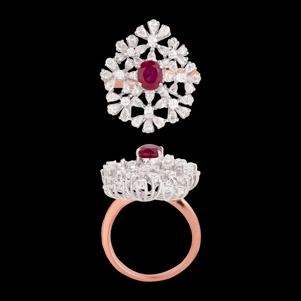 18K Two Tone Gold Diamond Ring - 1.514ct VS-SI-EF with Colour Stones