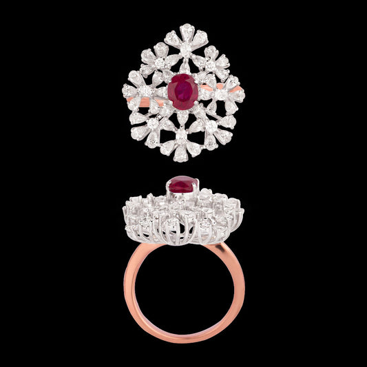 18K Two Tone Gold Diamond Ring - 1.514ct VS-SI-EF with Colour Stones