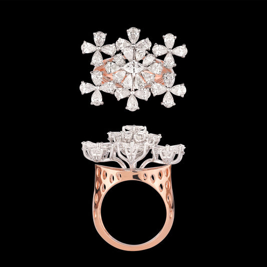 18K Two Tone Gold Diamond Ring - 3.7ct VS-SI-FG