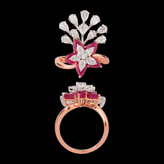 18K Two Tone Gold Diamond Ring - 2.03ct VVS-VS-FG with Colour Stones