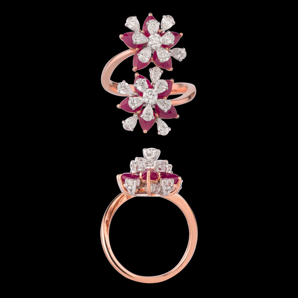 18K Two Tone Gold Diamond Ring - 1.6ct VS-SI-FG with Colour Stones