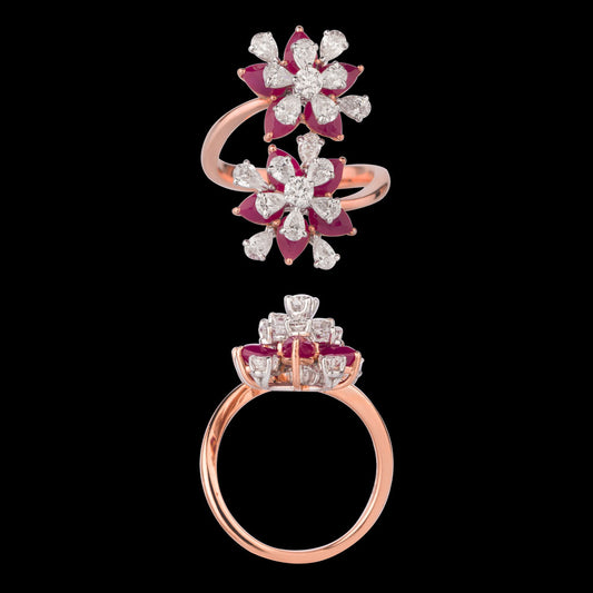 18K Two Tone Gold Diamond Ring - 1.6ct VS-SI-FG with Colour Stones