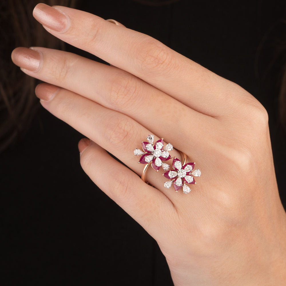 18K Two Tone Gold Diamond Ring - 1.6ct VS-SI-FG with Colour Stones