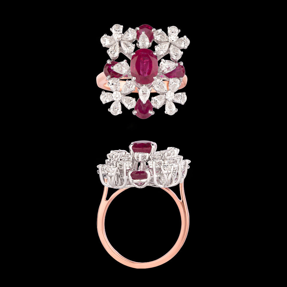 18K Two Tone Gold Diamond Ring - 2.231ct VS-SI-FG with Colour Stones