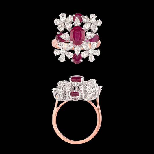 18K Two Tone Gold Diamond Ring - 2.231ct VS-SI-FG with Colour Stones