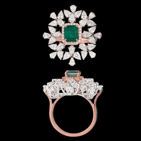 18K Two Tone Gold Diamond Ring - 3.403ct VS-SI-FG with Colour Stones