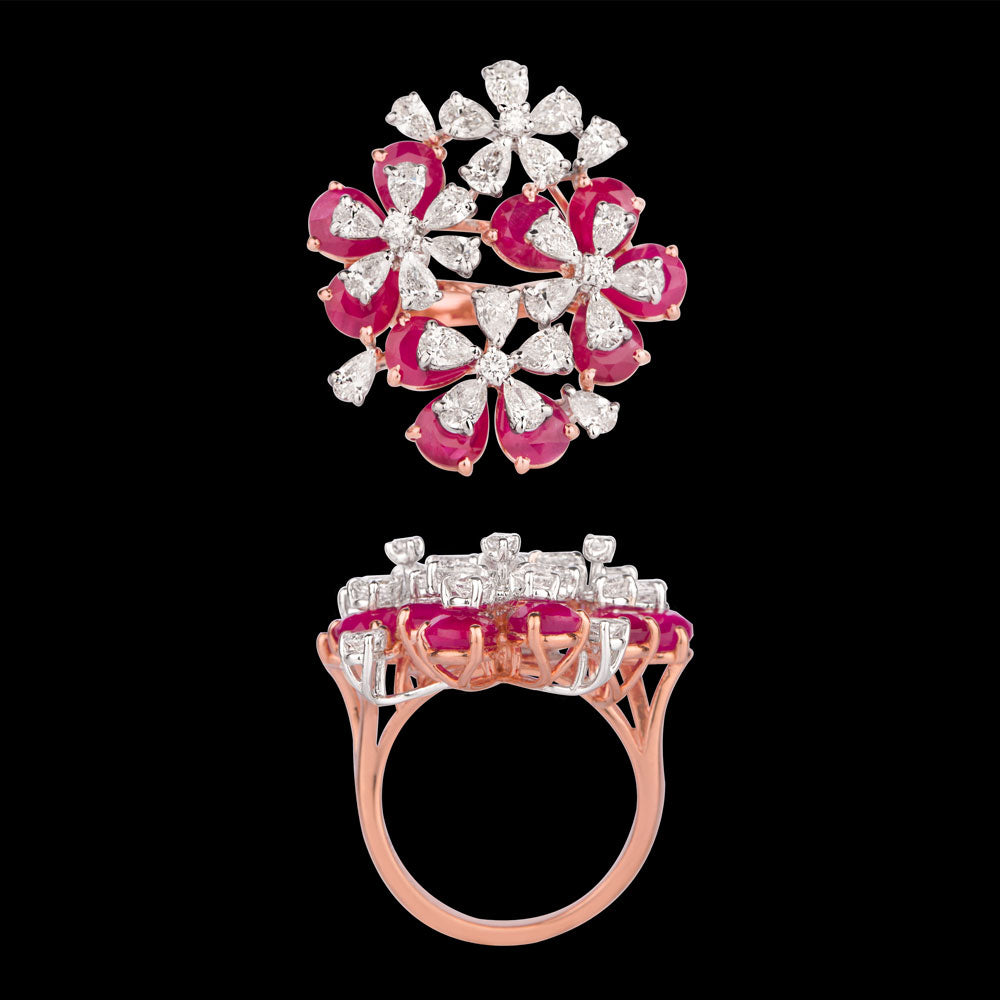 18K Two Tone Gold Diamond Ring - 2.525ct VS-SI-FG with Colour Stones