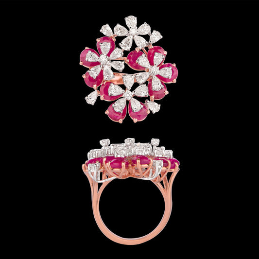 18K Two Tone Gold Diamond Ring - 2.525ct VS-SI-FG with Colour Stones