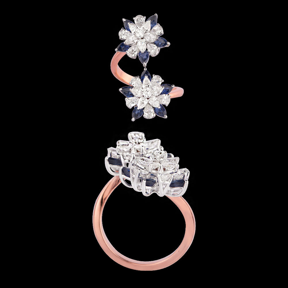 18K Two Tone Gold Diamond Ring - 2.02ct VVS-VS-EF with Colour Stones