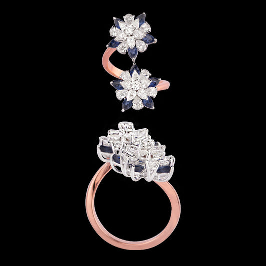 18K Two Tone Gold Diamond Ring - 2.02ct VVS-VS-EF with Colour Stones