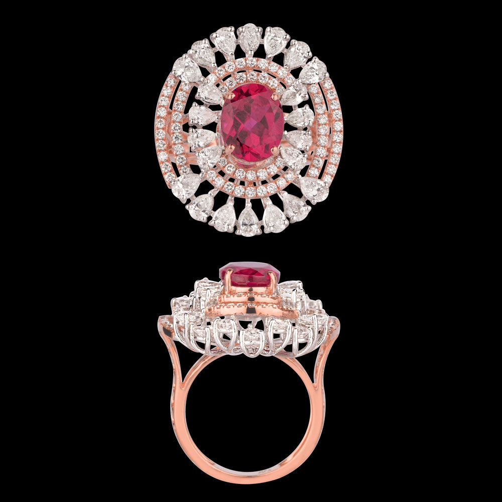 18K Two Tone Gold Diamond Ring - 2.752ct VS-SI-FG with Colour Stones