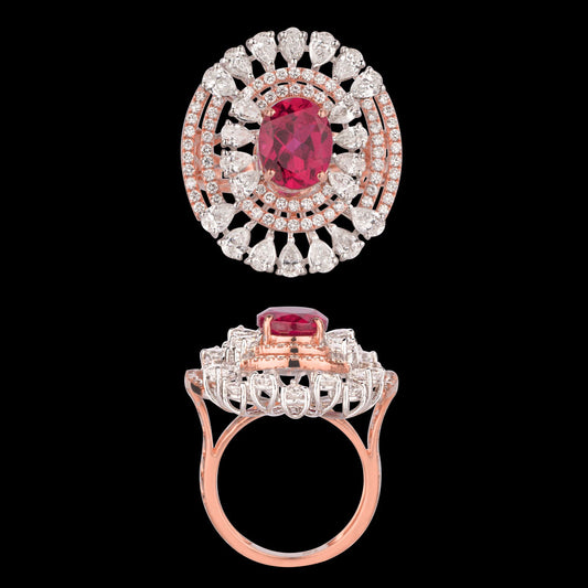 18K Two Tone Gold Diamond Ring - 2.752ct VS-SI-FG with Colour Stones