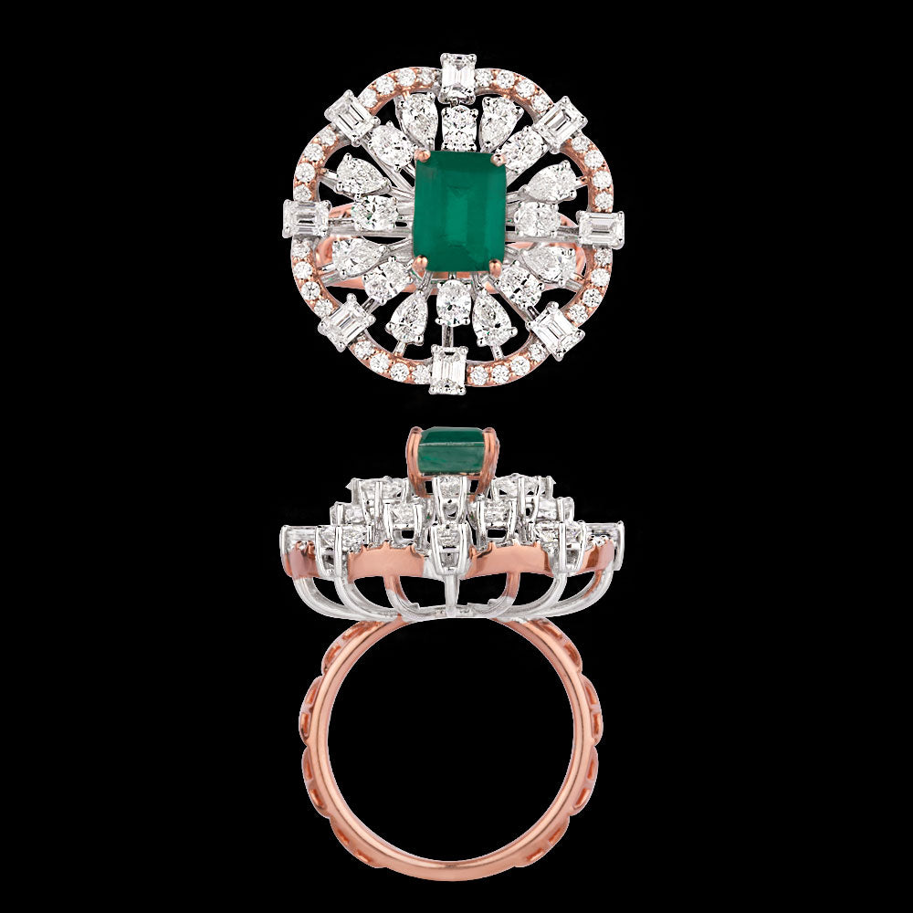 18K Two Tone Gold Diamond Ring - 2.376ct VVS-VS-EF with Colour Stones