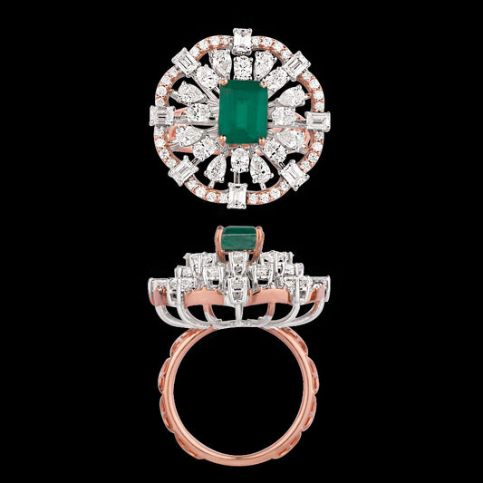 18K Two Tone Gold Diamond Ring - 2.376ct VVS-VS-EF with Colour Stones
