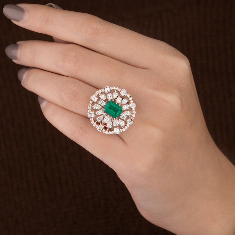 18K Two Tone Gold Diamond Ring - 2.376ct VVS-VS-EF with Colour Stones