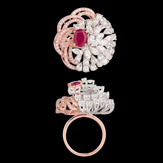 18K Two Tone Gold Diamond Ring - 4.151ct VS-SI-FG with Colour Stones