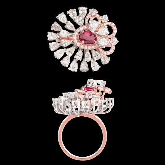 18K Two Tone Gold Diamond Ring - 2.737ct VVS-VS-GH with Colour Stones