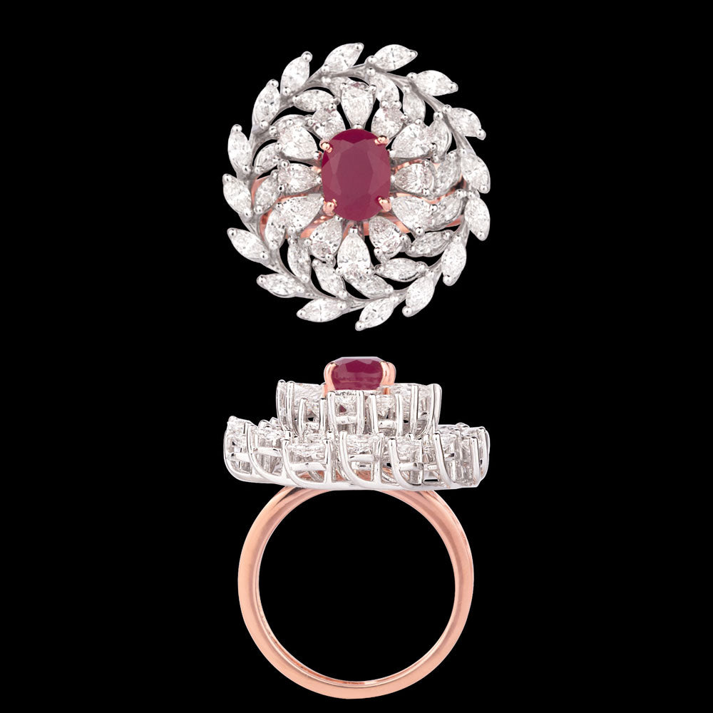 18K Two Tone Gold Diamond Ring - 2.845ct VS-SI-FG with Colour Stones