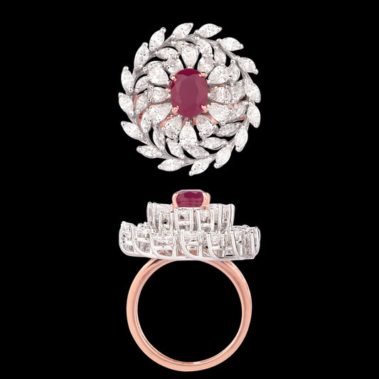 18K Two Tone Gold Diamond Ring - 2.845ct VS-SI-FG with Colour Stones