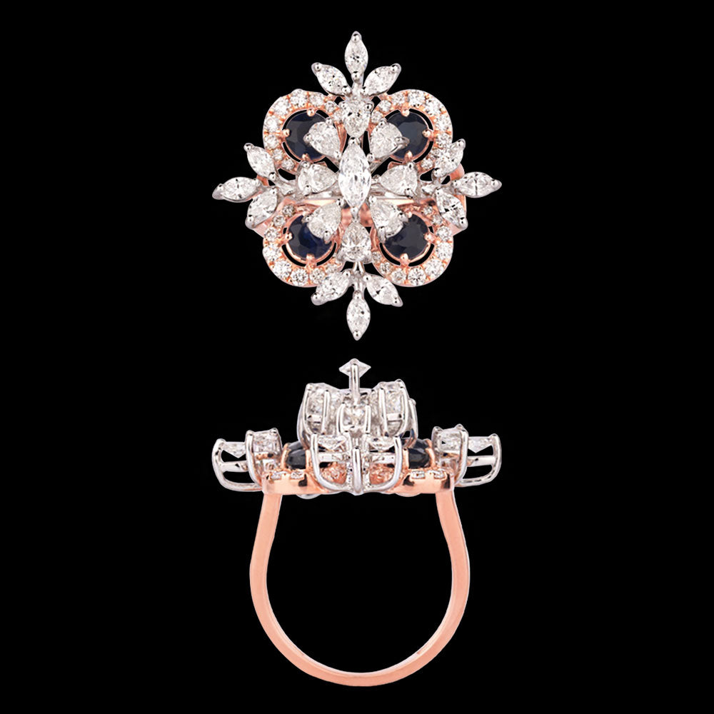 18K Two Tone Gold Diamond Ring - 1.895ct VS-SI-FG with Colour Stones