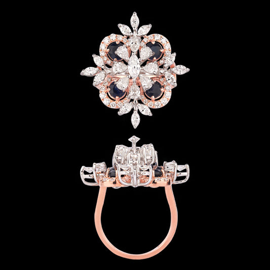 18K Two Tone Gold Diamond Ring - 1.895ct VS-SI-FG with Colour Stones