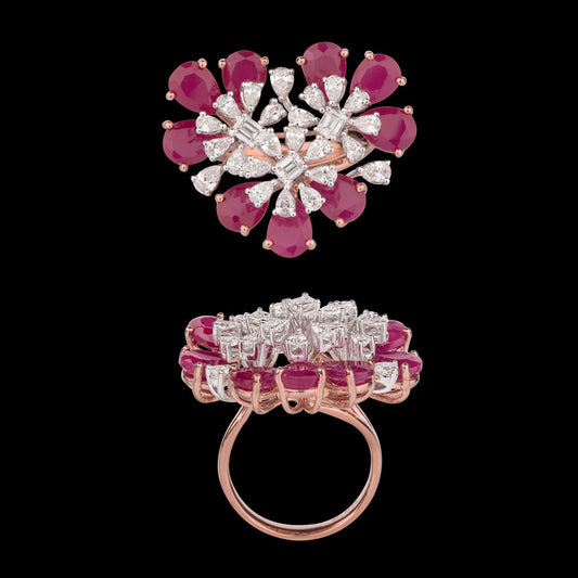 18K Two Tone Gold Diamond Ring - 1.52ct VS-SI-FG with Colour Stones