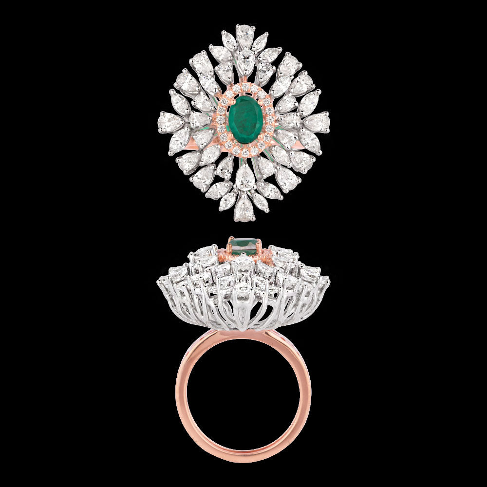 18K Two Tone Gold Diamond Ring - 3.008ct VS-SI-FG with Colour Stones