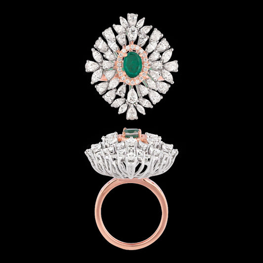 18K Two Tone Gold Diamond Ring - 3.008ct VS-SI-FG with Colour Stones
