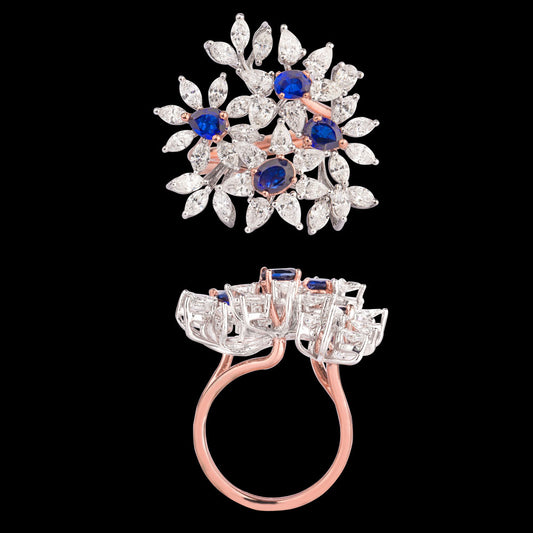 18K Two Tone Gold Diamond Ring - 3.32ct VS-SI-FG with Colour Stones