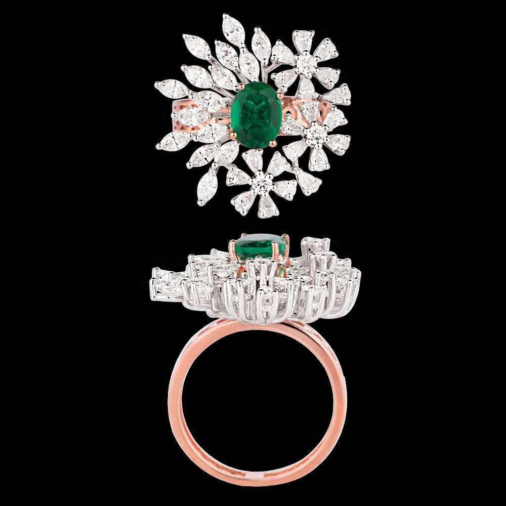 18K Two Tone Gold Diamond Ring - 2.194ct VVS-VS-FG with Colour Stones