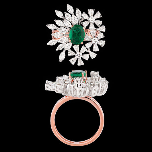 18K Two Tone Gold Diamond Ring - 2.194ct VVS-VS-FG with Colour Stones