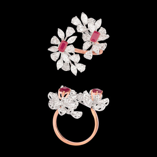 18K Two Tone Gold Diamond Ring - 3.98ct VVS-VS-FG with Colour Stones