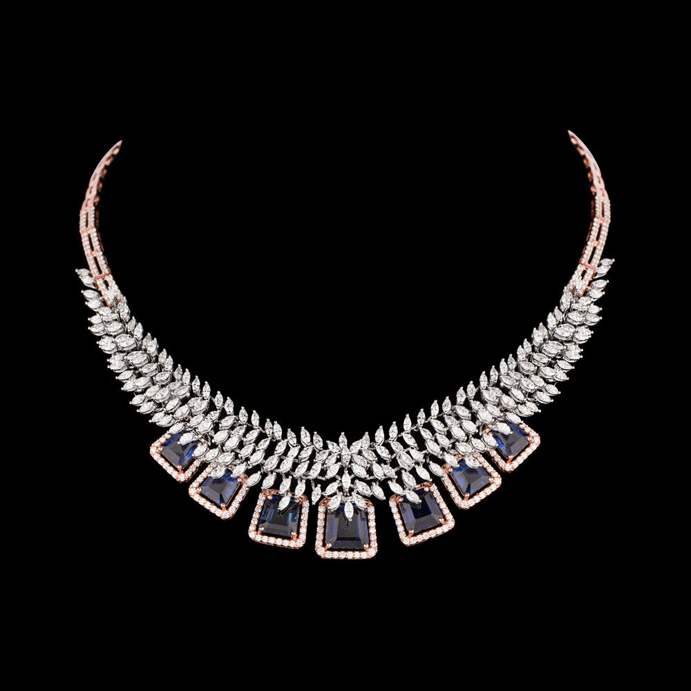 18K Two Tone Gold Diamond Necklace - 9.13ct VVS-EF with Colour Stones