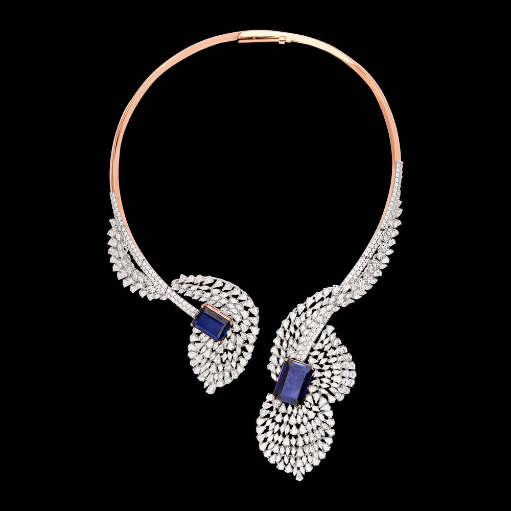 18K Two Tone Gold Diamond Necklace - 19.63ct VVS-EF with Colour Stones