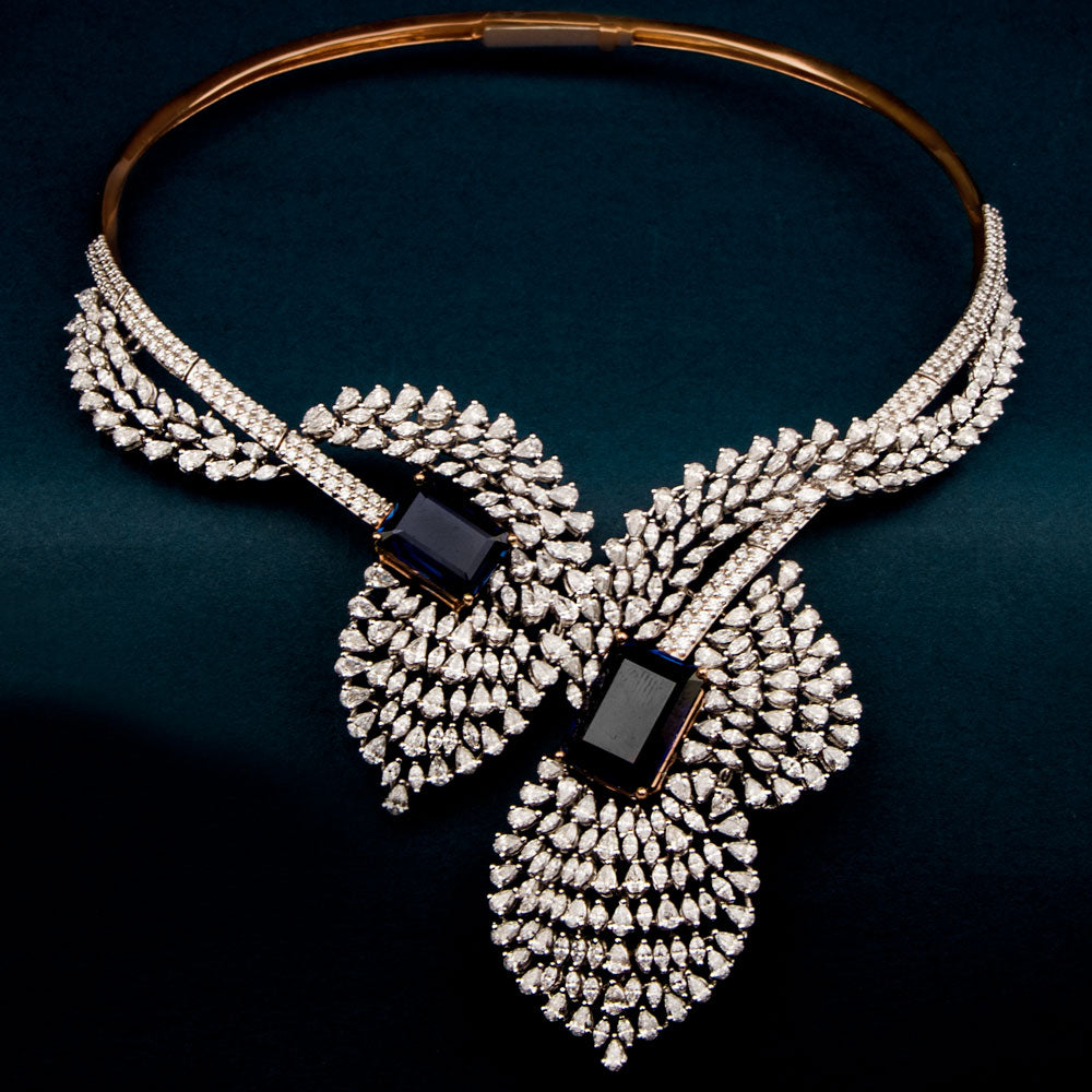 18K Two Tone Gold Diamond Necklace - 19.63ct VVS-EF with Colour Stones