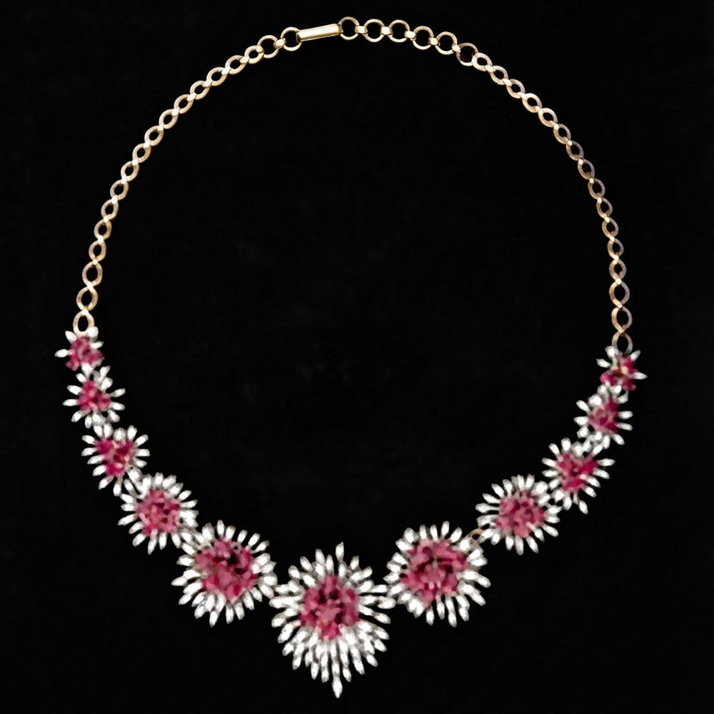 18K Rose Gold Diamond Necklace - 6.32ct VVS-EF with Colour Stones