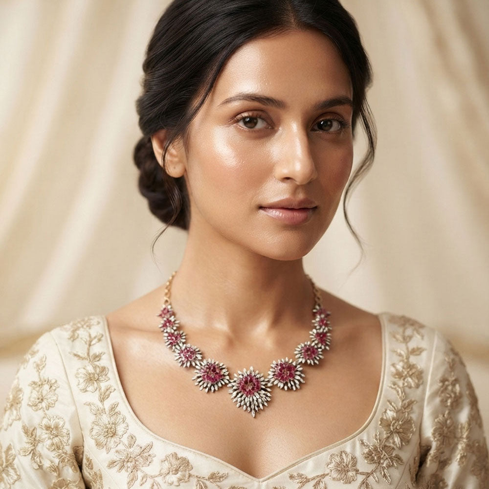 18K Rose Gold Diamond Necklace - 6.32ct VVS-EF with Colour Stones