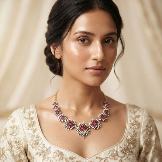 18K Rose Gold Diamond Necklace - 6.32ct VVS-EF with Colour Stones