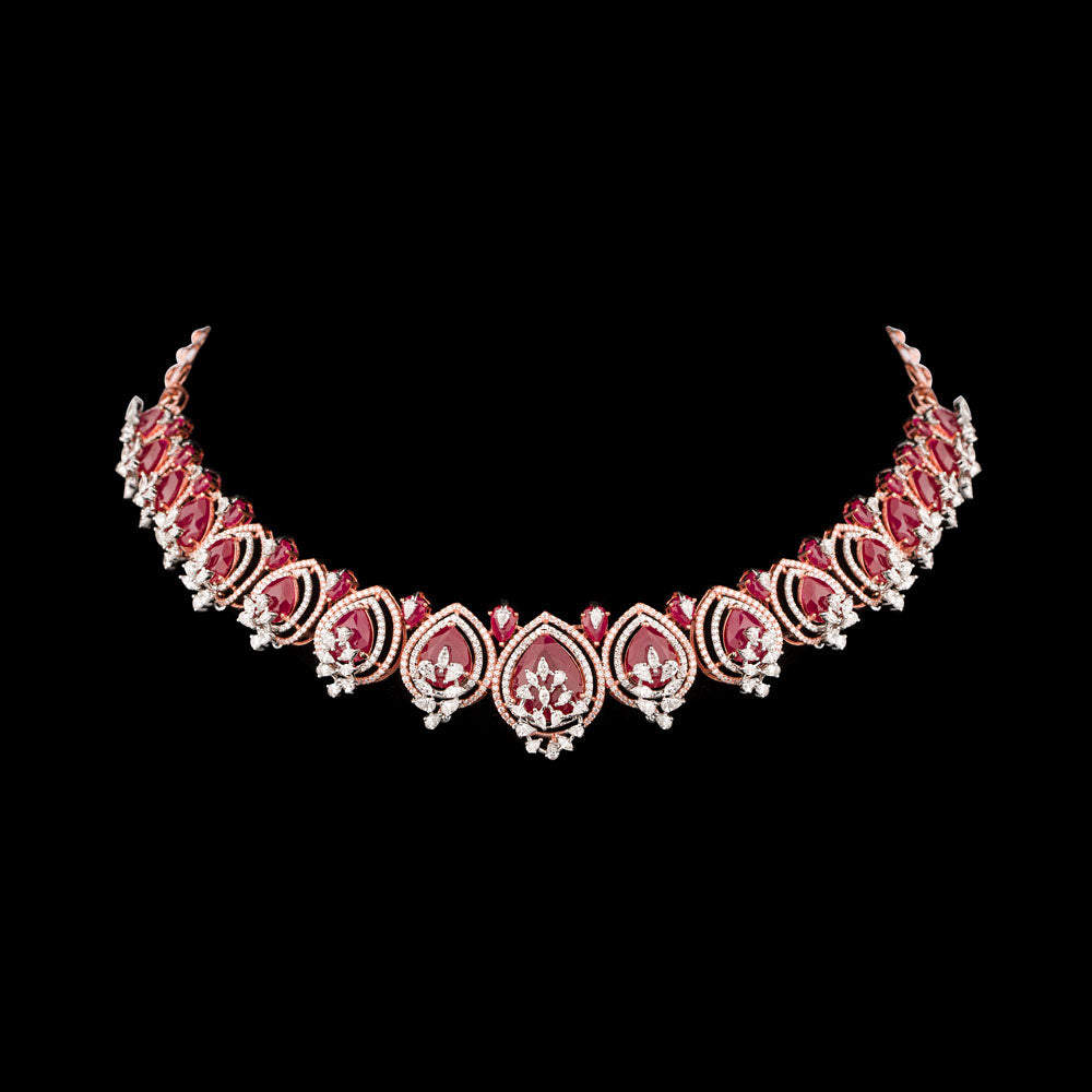 18K Two Tone Gold Diamond Necklace - 8.85ct VVS-EF with Colour Stones