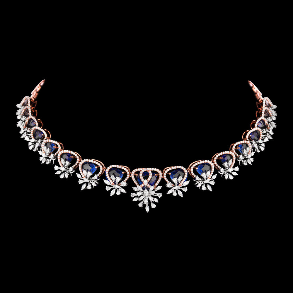 18K Two Tone Gold Diamond Necklace - 6.41ct VVS-EF with Colour Stones