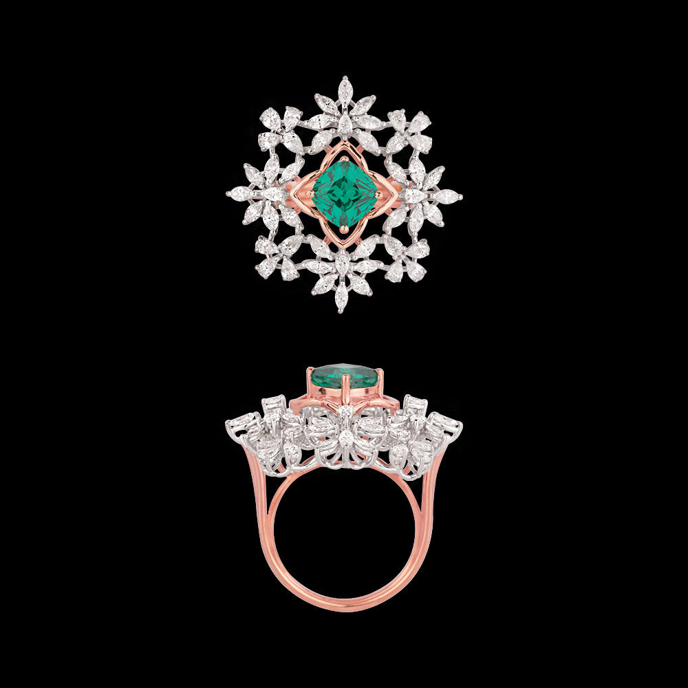 18K Two Tone Gold Diamond Ring - 1.745ct VVS-VS-EF with Colour Stones