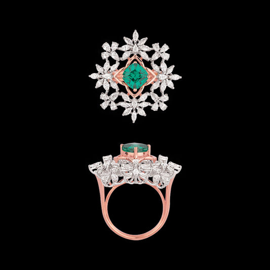 18K Two Tone Gold Diamond Ring - 1.745ct VVS-VS-EF with Colour Stones