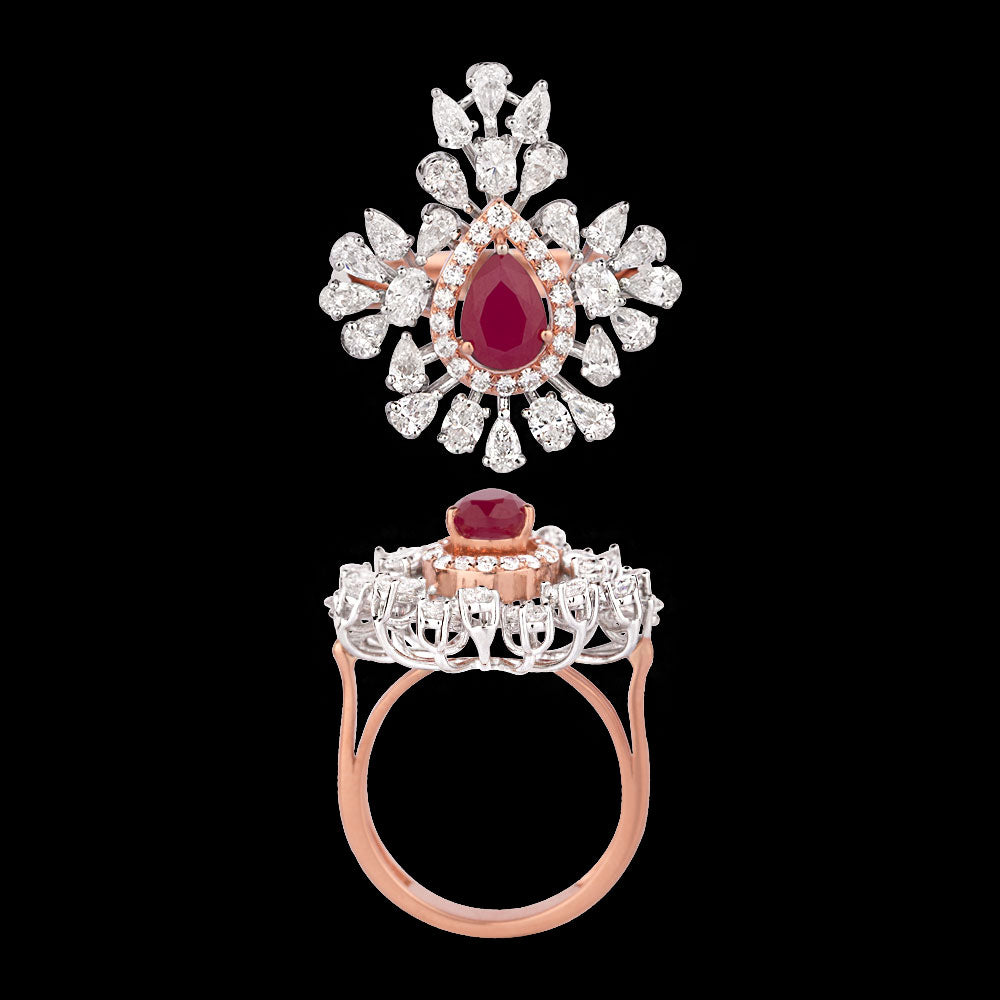 18K Two Tone Gold Diamond Ring - 1.891ct VVS-EF with Colour Stones