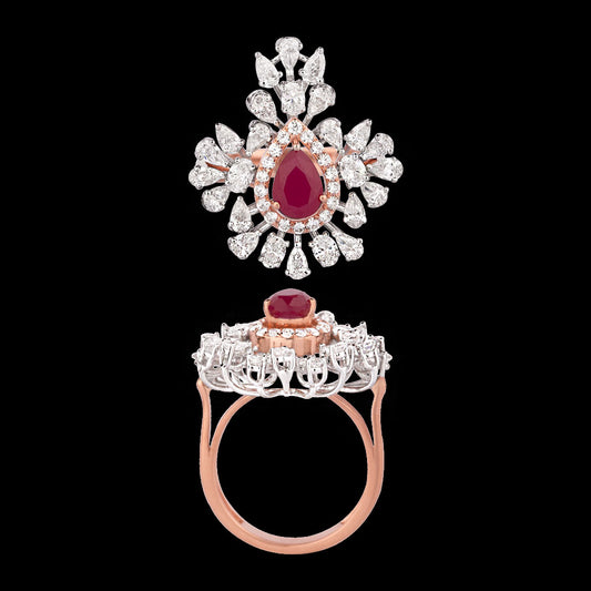 18K Two Tone Gold Diamond Ring - 1.891ct VVS-EF with Colour Stones
