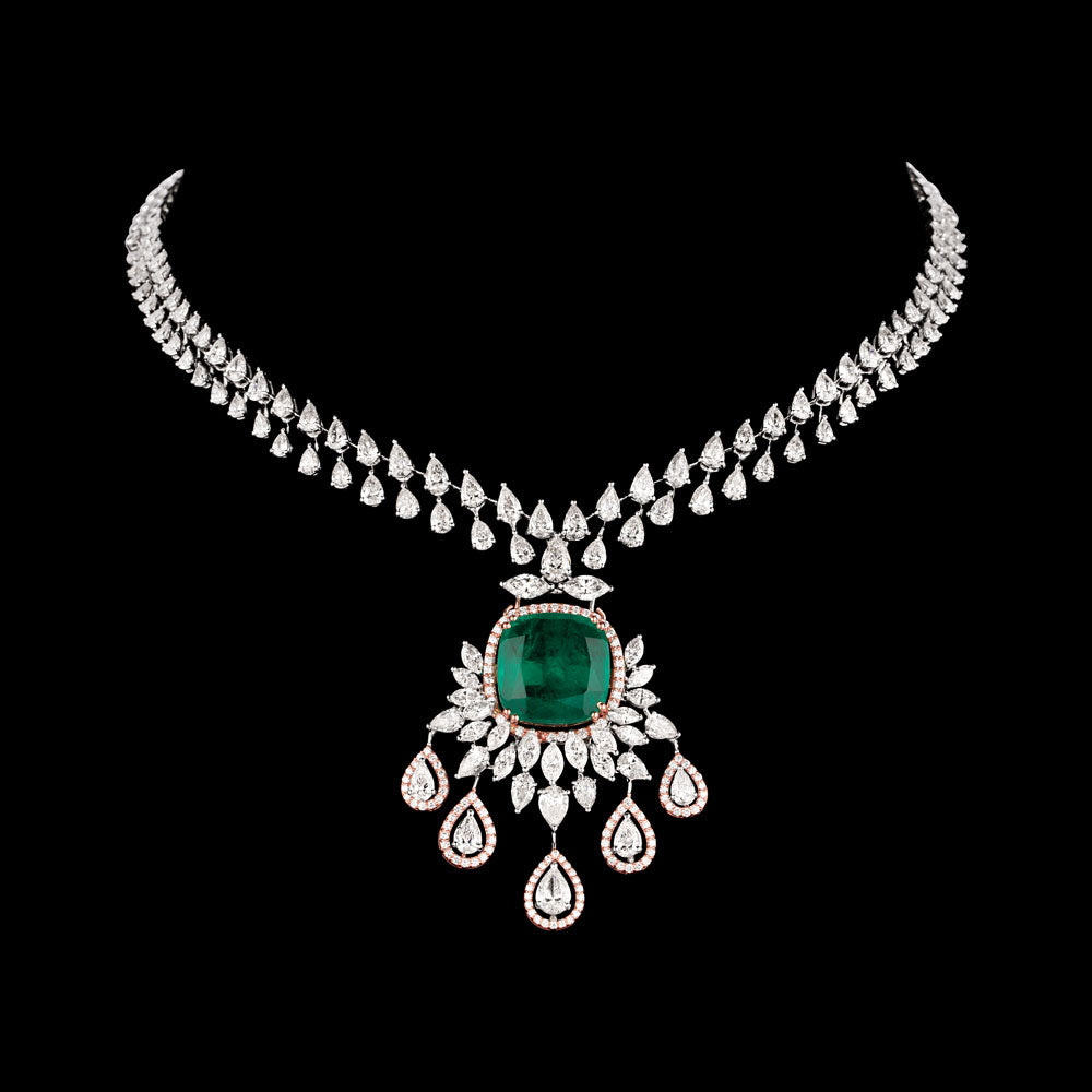 18K Two Tone Gold Diamond Necklace - 18.123ct VS-SI-HI with Colour Stones