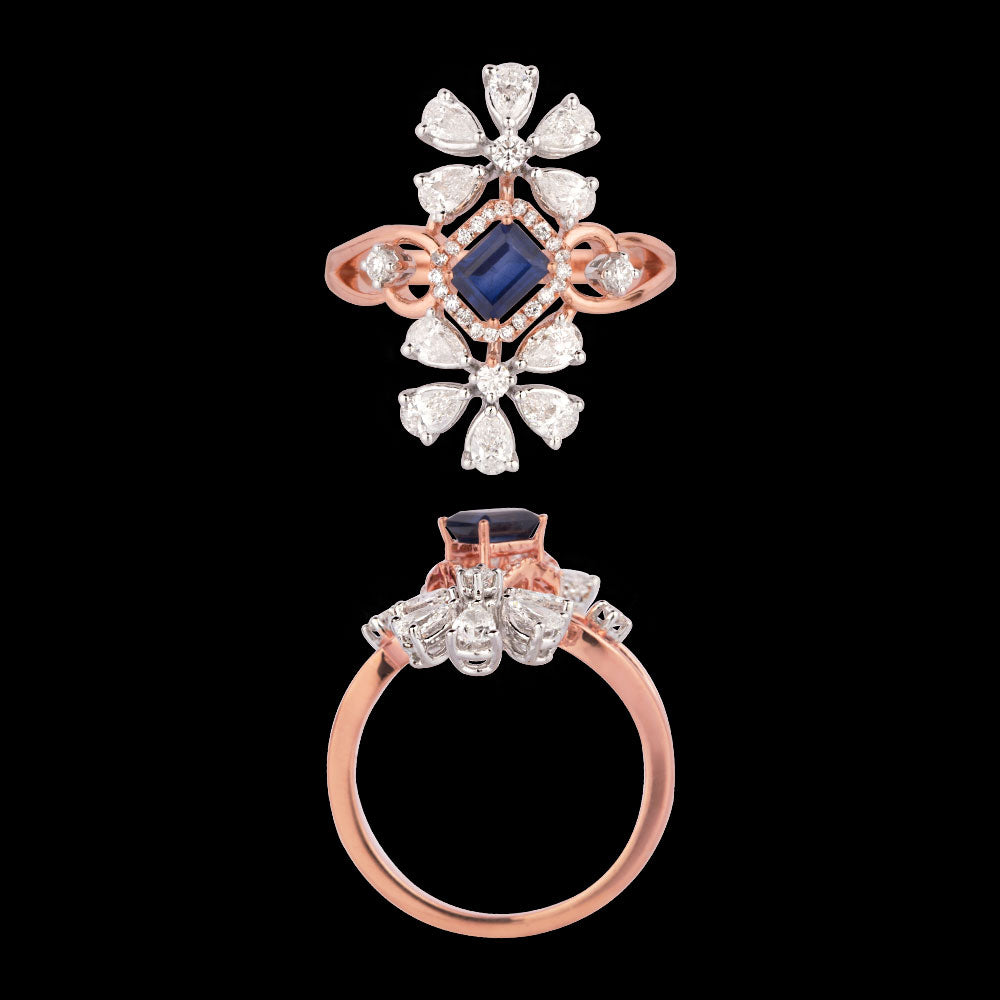 18K Two Tone Gold Diamond Ring - 1.05ct VVS-EF with Colour Stones
