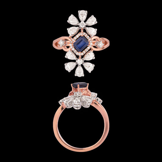 18K Two Tone Gold Diamond Ring - 1.05ct VVS-EF with Colour Stones