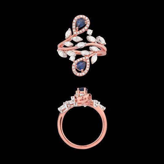 18K Two Tone Gold Diamond Ring - 0.75ct VVS-EF with Colour Stones
